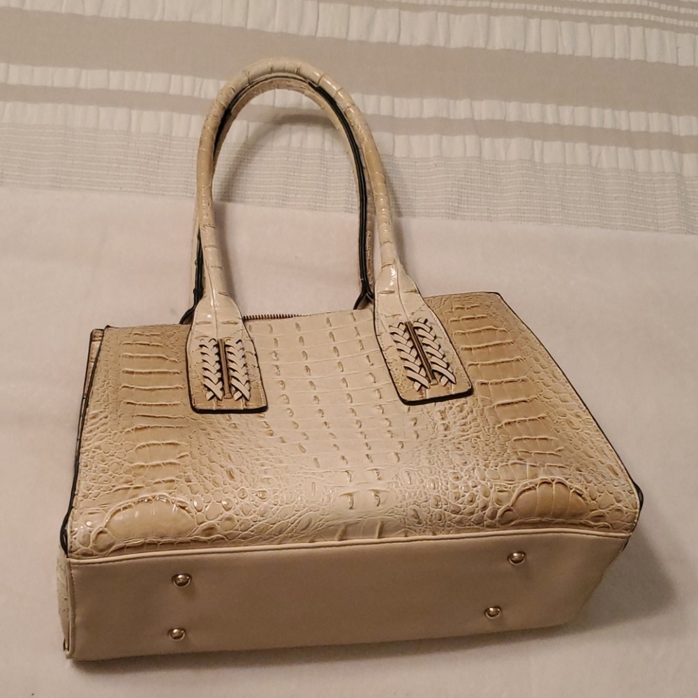 Cream faux alligator purse